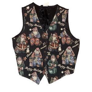 Vintage Bobbie Brooks Woman's Santa Tapestry Vest  Grandma Retro Boho Size Large
